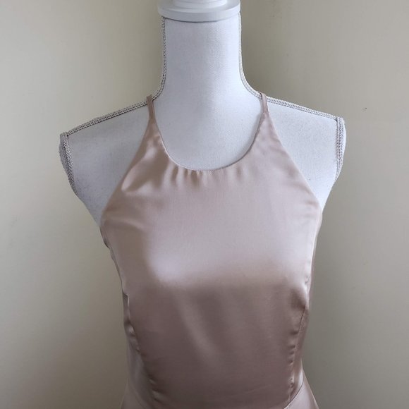 Lavish Alice Asymmetric Backless Bodycon Midi Dress Champagne Satin Size 8 - Picture 3 of 14